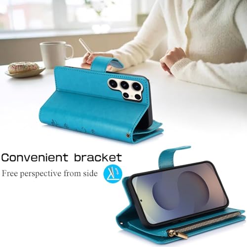 Étui en cuir pour Samsung Galaxy S24 Ultra bleu chic avec rabat portefeuille élégant - 2