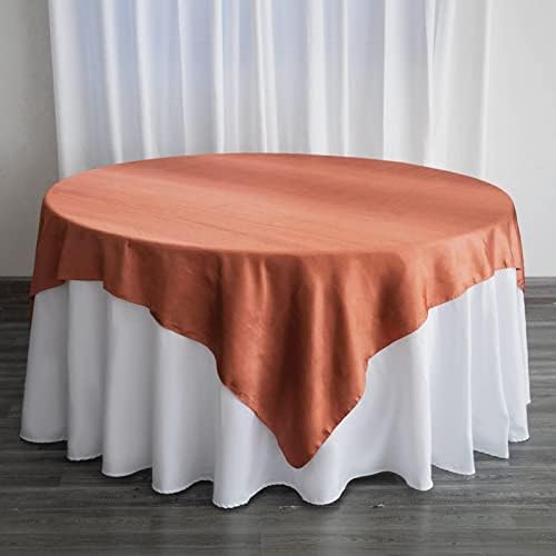 Efavormart 72" Satin Square Tablecloth Overlay for Wedding Catering Party Table Decorations Terracotta Square Tablecloth Cover