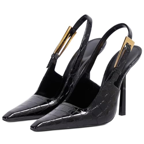 Mattiventon Slingback Stiletto High Heels for Women Pointed Toe High Heels Backless Patent Leather Heels Fashion Dress Shoes for Women