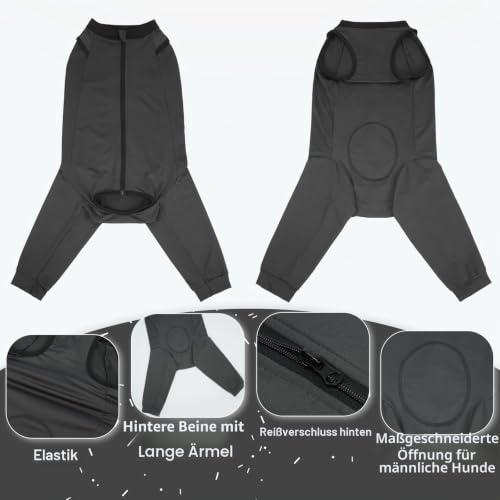 PUMYPOREITY Op Body für Hunde mit Beinen - Kastrationsleckschutz für Hündin und Rüde, Liegeschwielen-Kniebandage (Grau, M)