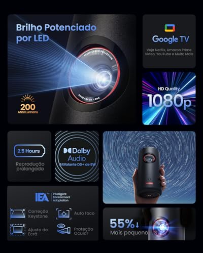 Nebula Capsule3 Mini Beamer, Smart Projektor, 1080p, WLAN, 200 ANSI-Lumen, Tragbarer Beamer, mit GTV, Netflix Vorinstalliert, Dolby Digital, 120-Zoll Bild,integrierter Akku, 2,5 Stunden Spielzeit