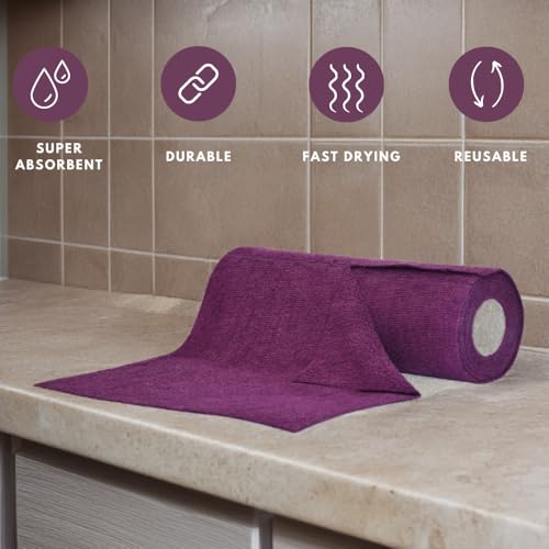 Image of Microfiber Tearable Cleaning Cloth Roll - 20 Pulls | Reusable, Super Absorbent, Easy to Tear | Ideal for Kitchen, Car, Electronics, and More | 180 GSM (Purple)