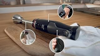 Bosch Serie 4 Frullatore a Immersione ErgoMaster MSM4B621, 1000 W, Ergonomico, Regolazione Dinamica della Velocità, Lame in Acciaio Inox, Tritatutto e Frusta Inclusi, Bicchiere Graduato, Nero