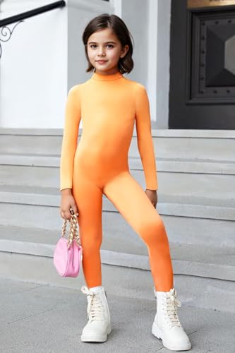 YgneeDom Kids Girls One Piece Spandex Unitards, Long Sleeve Turtleneck Unitard, Full Body Catsuit Dance Leotard Costumes