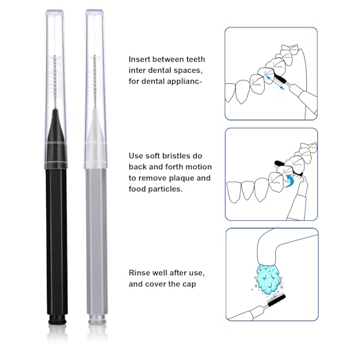 Image of Patelai 100 Pieces Braces Dental Brush for Cleaner Interdental Toothpick Dental Tooth Flossing Head Oral Hygiene Flosser Toothpick Cleaners Tooth Tool(Black, Grey,Suitable Size)