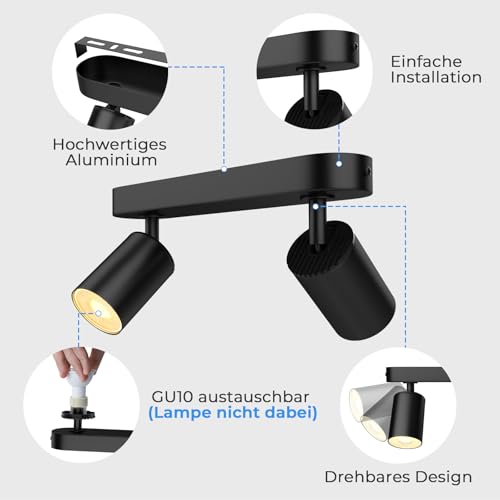 JVURICE Deckenlampe Flur Küche Schlafzimmer, 360° Drehbar & 90° Neigbar Deckenspot GU10, 100W Max, Metall Aluminium… – Ansicht 5