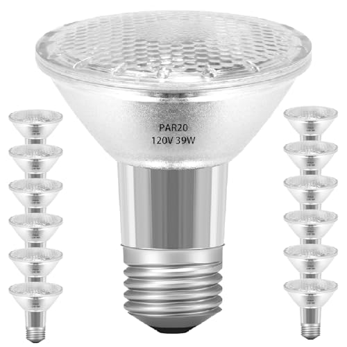 PAR20 39W 120V Floodlight Bulbs, 12 Pack PAR20 39 Watt ECO Halogen Light Bulbs E26 120V Reflector Dmimable Warm White 2800K for Track Lighting & Hood Range Light Bulbs, 4-in Recessed Can