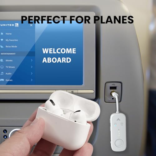 Avantree Relay - Airplane Bluetooth 5.3 Adapter with Qualcomm aptX Adaptive, Supports 2 AirPods or Headphones, 20Hr Playtime, 3.5mm AUX Wireless Audio Transmitter for Travel Flight, Airline, Gym