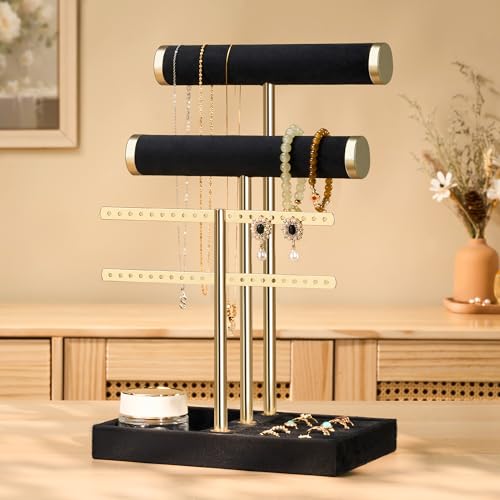 Image of Jewelry Organizer Stand for Necklaces, Bracelets, Earrings, Rings, Black