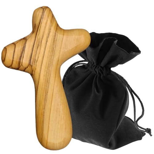 Lunexus Cruz de consolación, 10 cm, cruz de la vida, cruz de mano, bendecida y consagrada, madera de olivo de Belén, cruz de oración para curación, consuelo, peregrinos, comunión, confirmación,
