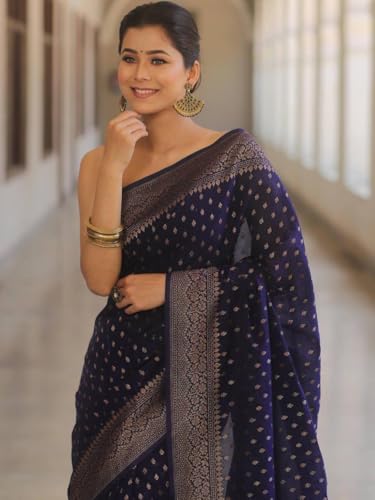 Image of Women's Soft Pure Silk Banarasi Saree and Unstitched Blouse Piece with Jacquard Zari Woven | Saree for Women