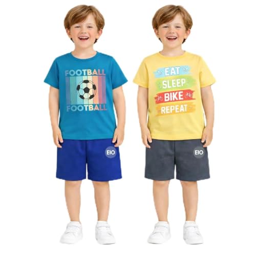 Image of EIO Boys Cotton Printed Dress Clothing Set Combo with Tshirts & Shorts-Pack 3