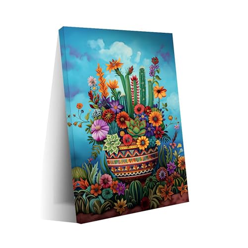 Cactus And Succulents Art Print Poster, Colorful Mexican Style Canvas