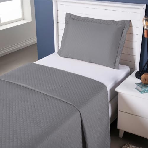 Kit Colcha Solteiro 02 Peças Matelado Cama Box Masculino e Feminino Slim Basic (Cinza)