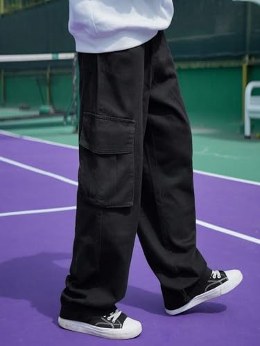 Image of Men's Straight Fit Denim Cargo Pants - Casual Multi-Pocket Work Jeans