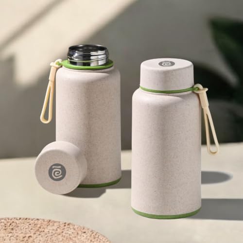 Image of Eha Earth Friendly Hydralife Water Bottle for Office & Schools | 400 ml Stainless Steel Water Bottle for Kids & Adults Made with Rice Husk | Bottle for Men, Women | Leak Proof | 2 Unit
