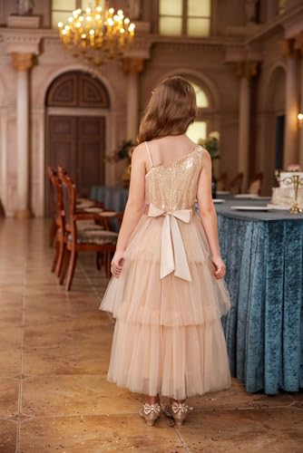 Grace Karin CL2772A24-02_10Y@#HLFYLD Girls Sequin Tulle Dress One Shoulder Formal Party Holiday Maxi Dress thumb #2