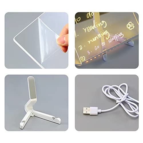 Meetuled Acrylic Dry Erase White Board 12” X 8” Clear Desktop Whiteboard With Light Up Stand For Desk Led Letter Message Board With 7 Colors Pens #TOP4