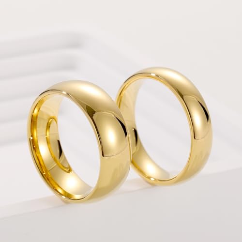 Vakki Gold Tungsten Wedding Bands for Men Women 2/4/6/8mm 14k Gold Plated Slim Stacking Stackable Engagement Promise Rings Domed High Polished Finish Comfort Fit size 5-123