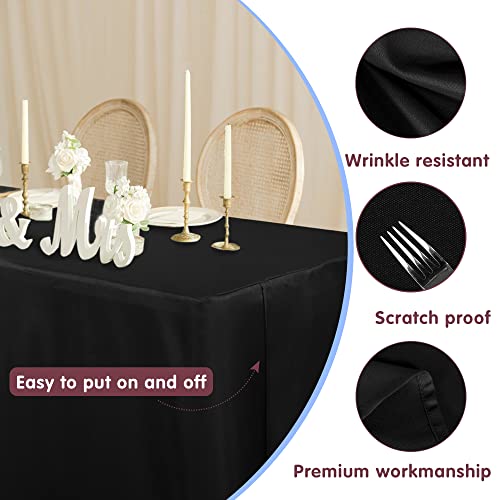 Holidayideas H-TC2P-6FT-BLACK Fitted Black Tablecloths - 72 X 30 Inch - 2 Pack Rectangle Table Clothes For 6 Foot Tables, Polyester Fabric Table Cover thumb #1