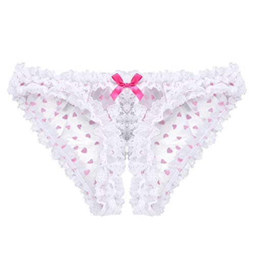 Lejafay Mens Nylon Hearts Print Sheer Sissy Panties Crossdress Lingerie Frilly Ruffled Gay Underwear3