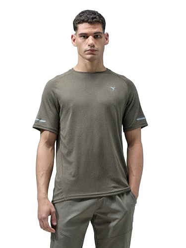 Image of TECHNOSPORT Men's Melange Slim Fit Round Neck T-Shirt Double Cool Raglan Sleeve Slip On Polyester for Gym Running Workout UPF50+ Anti Odour