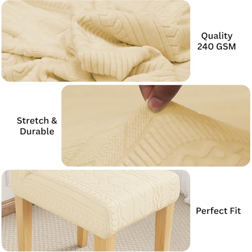 Image of Lukzer Elastic Dining Chair Cover - 6PC Pastel Yellow Zigzag | Textured High Stretch Jacquard Seat Cover | Removable Washable Short Dining Chair Cover Protector Seat Slipcover | (CC-080-06)