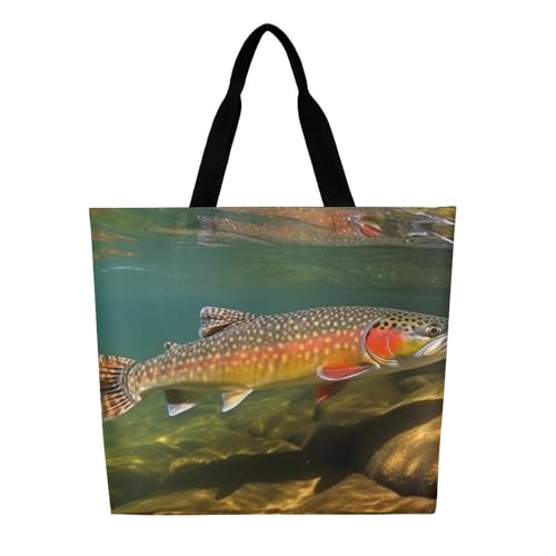 Women's Multi-Functional Shopping Bag，Brook Trout Fly Fishing Printing Messenger Bag Shoulder Bag for Travel, Work, Shopping & Parties with Inner Pocket, Grocery Bag Lightweight & Water-Resistant3
