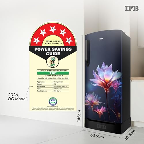 Image of IFB 206L 5 Star Advanced Inverter Direct-Cool Single Door Refrigerator with 30 Hrs Cooling Retention, Big Vegetable Box, 4 Year Super Warranty & Base Stand (2026, IFBDC-232EYBPED, Paradise Dream Blue)