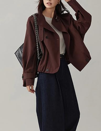 Jackets for Women Trendy Vintage Trench Coat Turtleneck Crop Jackets with Pockets4