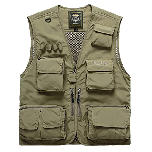 Gilet multifonction homme kaki en taille 2XL veste ample multi-poches