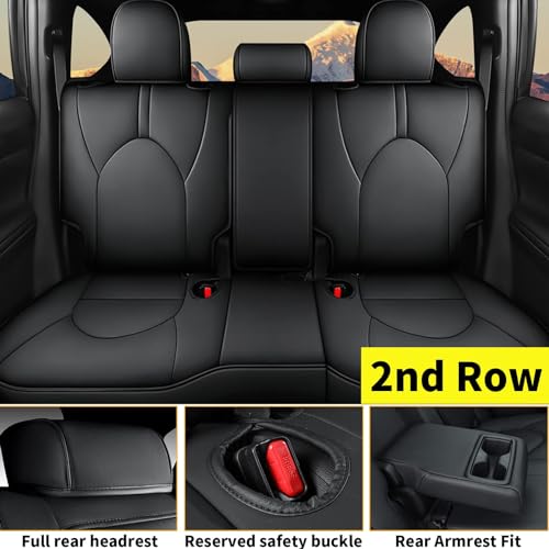 AOMSAZTO Custom Fit Car Seat Covers for Toyota Highlander 2020 2021 2022 2023 2024 2025 - (Three-Rows 8 Seats,Second Row 40/60 Split) Faux Leather Black
