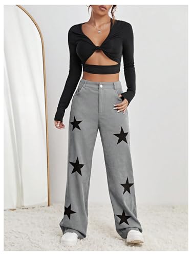 Floerns Women's Star Print Low Waist Palazzo Pants Zipper Fly Wide Leg Y2k Pants4