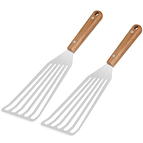 2 Stück Edelstahl Fischspatel, Pfannenwender aus Edelstahl, Kleiner Fischwender, Pfannenwender zum Kochen, Pfannenwender für Pfannen, Fisch, Eier, Pfannkuchen, Edelstahl mit Holzgriff Cover