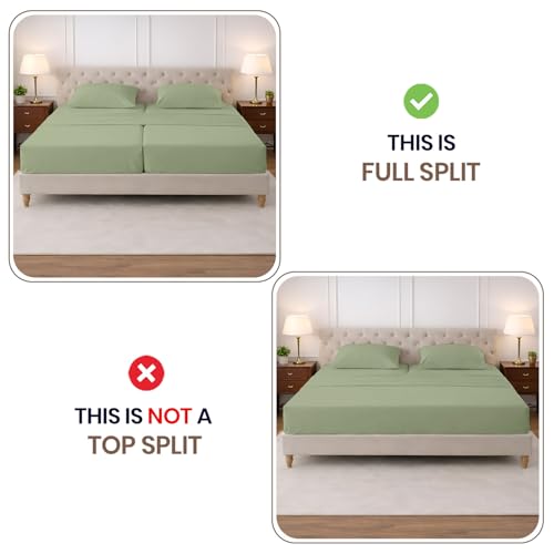 Image of SGI Split King Sheet Set for Adjustable Bed Egyptian Premium Cotton 600 Thread Count Sheets for Sleep Number Bed 15 inch Deep Pocket 5 Pc Set with 2 Twin XL Fitted Sheets Soft Breathable -Moss