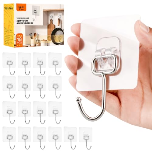 Image of 18 Pack Large Adhesive Wall Hooks for Hanging Heavy Duty 44Ib Ninth Five