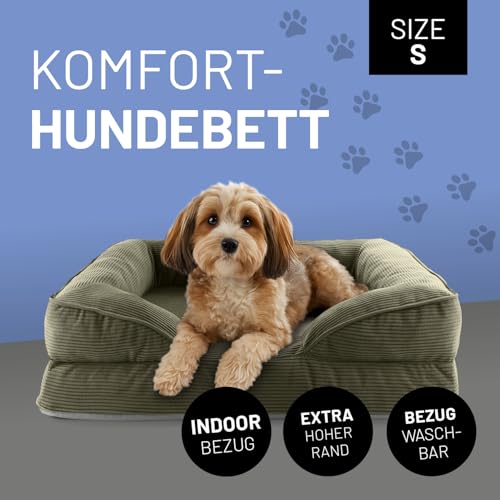 Lumaland orthopädisches Hundebett aus Cord | ergonomisches Hundesofa 70x60 cm - für kleine Hunde | Boden rutschfest | Füllung und Bezug waschbar | Hundekörbchen mit Memory Schaumstoff