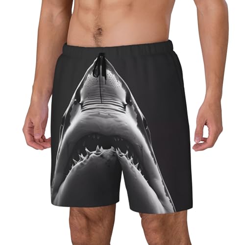 Black and White Shark Funny Men's Swim Trunks Board Shorts Quick Dry-3