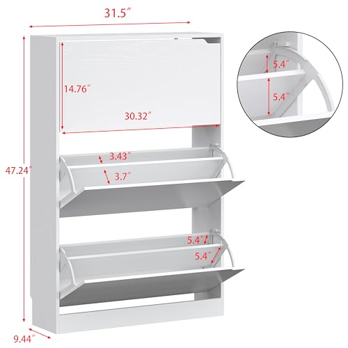 Image of Shoe Storage Cabinet for Entryway, White Shoe Cabinet with 3 Flip Drawers, Hidden Shoes Rack Freestanding Storage Organizer for Entryway,Closet, Living Room,Hallway 47.24 inchH x 31.50 inchW x 9.44 inchD