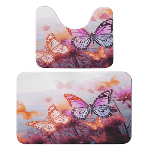 Tapis de sol en velours corail papillon et fleur lot de salle de bain et chambre - 2