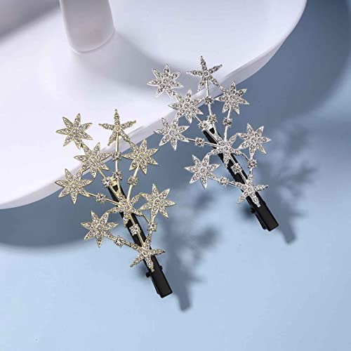 Yheakne Crystal Star Hair Clip Barrette Gold Rhinestone Hair Barrette Bling Bridal Hair Pin Headpieces Decorative Hair Pin Head Clip Branch Crystal Hair Pins Headwear Bride Hair Accessories For Women And Girls (Gold) #TOP4