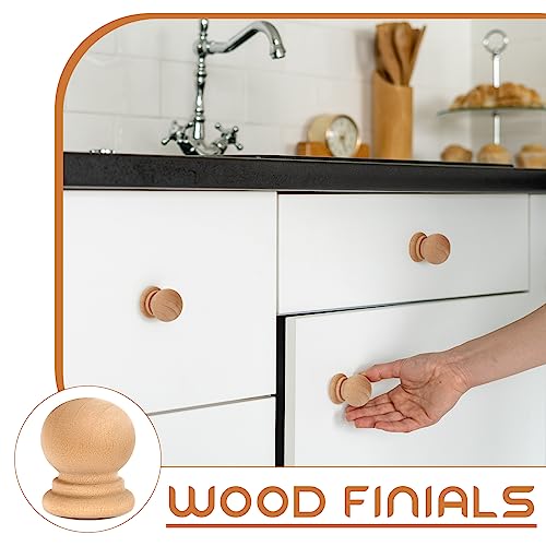 Pinkunn 50 Pcs Wood Finials Dowel Rods Caps 3/4 Inch Tall with 1/4 Inch Hole Unfinished Wood Drawer Knobs Pulls Handles Small Classic Ball Wooden Rods Caps for Crafts, DIY, Cabinet, Furniture, Drawer