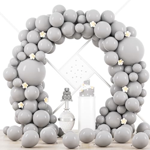 Image of Voircoloria 90pack Gray Balloons Different Size 18 /12 /10 /5 Inch Pastel Grey Balloon Garland Arch Kit for Graduation, Wedding, Birthday, Gender Reveal, Baby Shower, Bridal Shower Decorations