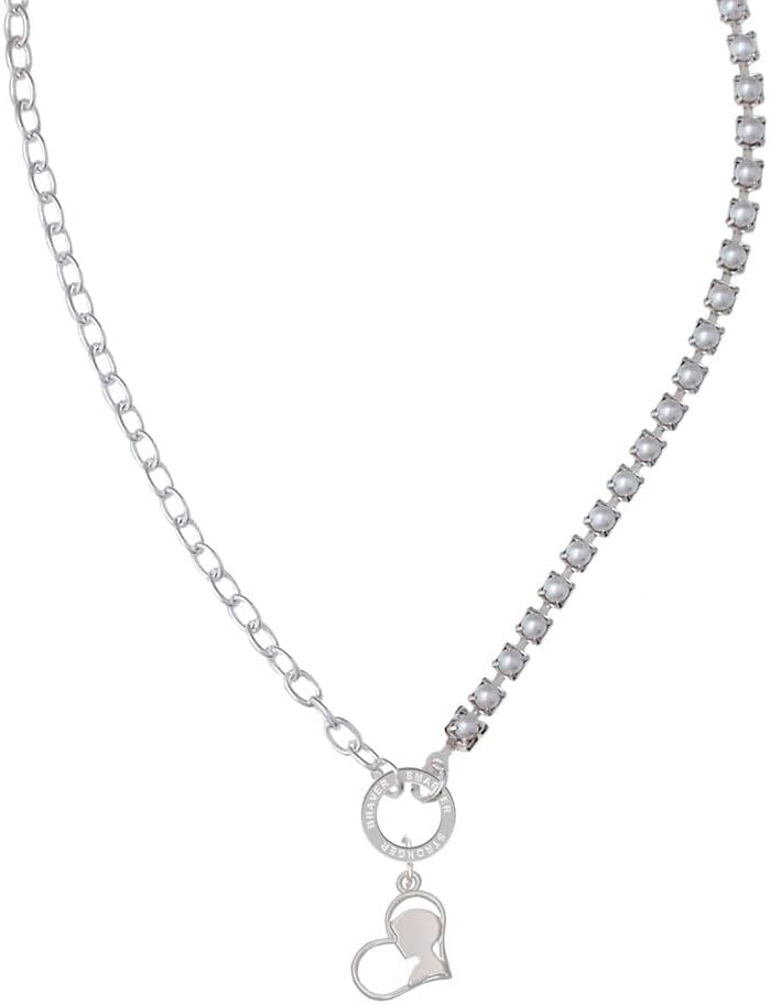 Delight Jewelry Boy Silhouette in Heart Stronger Braver Smarter Mixed Cable and Imitation Pearl Chain Choker Necklace, 14.75-17"