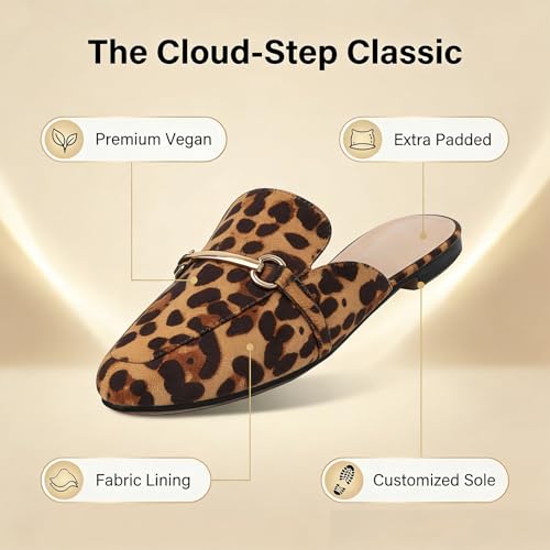 Image of MUSSHOE Gold Buckle Mules for Women - Comfortable Memory Foam Loafers, Classy Slip On Flats for Office Business Casual, Dressy Pointed Toe Shoes