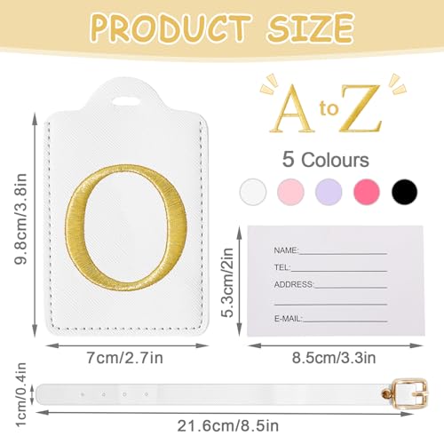 Image of Initial Letter Luggage Tags for Suitcases, Personalized Embroidered Letter Luggage Bag Suitcase Identifier Name Tag, Cute PU Leather Travel Luggage Tags, Bag Tags for Luggage Handbags(White O)