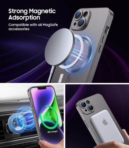 Image of DIZORO Magnetic Case for iPhone 15 Plus Case [Compatible with MagSafe][Built-in Camera Lens Protector] Slim Soft Silicone Bumper Shockproof Metallic Luster Back Cover Phone Case (Grey)