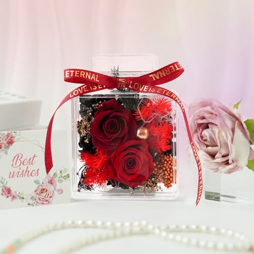 Cynrikah Forever Flowers, Preserved Flowers in Acrylic Box Forever Rose Eternal in Decorative Box Birthday Gifts/Anniversary Glass Angel Gifts Floral Gift for Women/Wife/Mom/Grandma(Red) — view 2