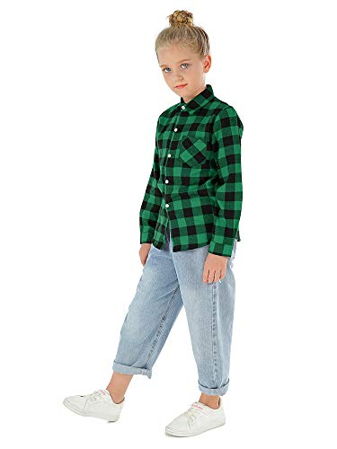 Image of Phorecys Girls' Plaid Flannel Shirt Long Sleeve Button Down Buffalo Checkered Shirt 2T-10 Years
