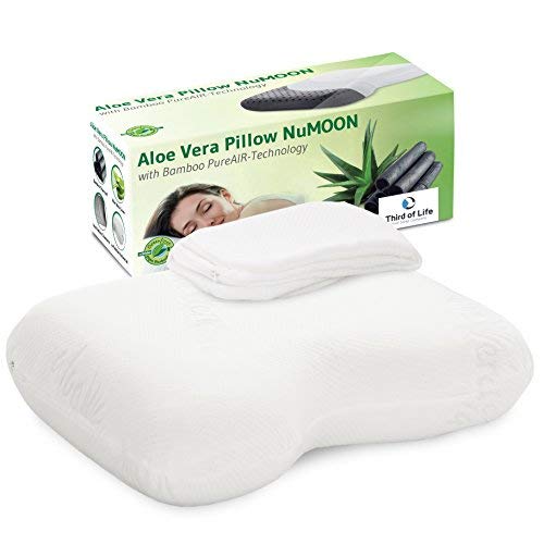 Ergonomisches Nackenstützkissen/Seitenschläfer-Kissen NuMOON zur Druckentlastung der HWS, Kopfkissen für Allergiker geeignet, Entzündungshemmender Aloe Vera Extrakt & gratis zweiter Bezug